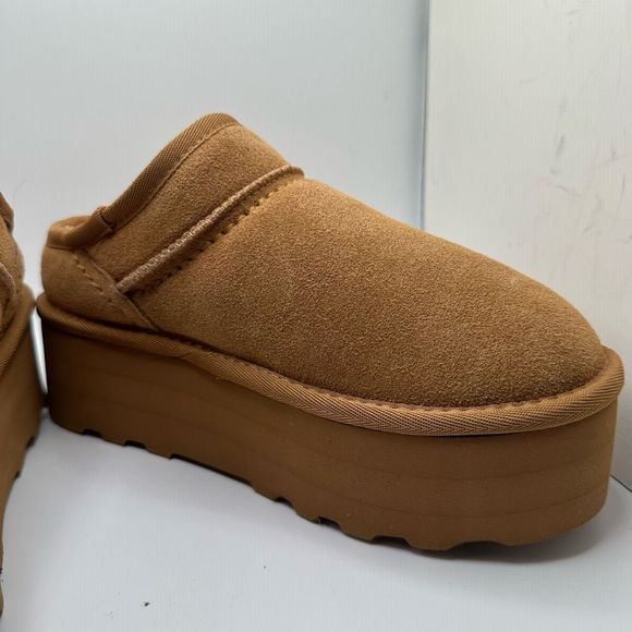 CUSHIONAIRE Women's Genuine Suede Cozy Mule Platform +Memory Foam 7 CHESTNUT - Picture 6 of 7